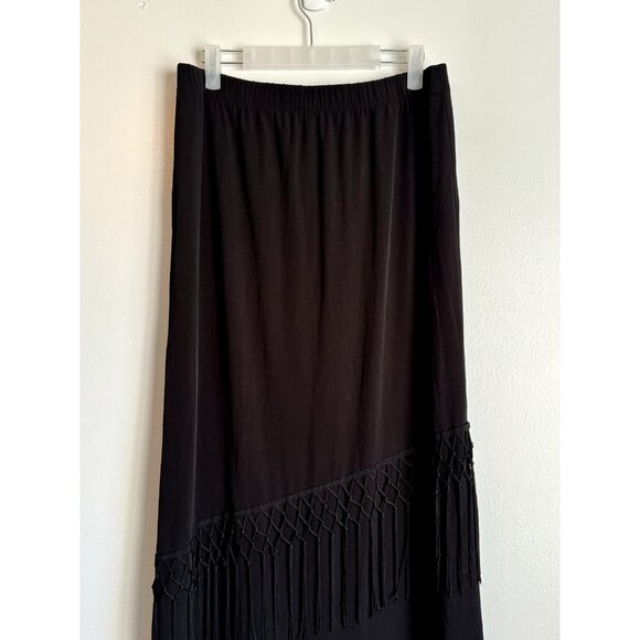 Chico's Farrah Fringe Midi Skirt Size Small Black Pull On Whimisgoth Festival - Picture 5 of 8